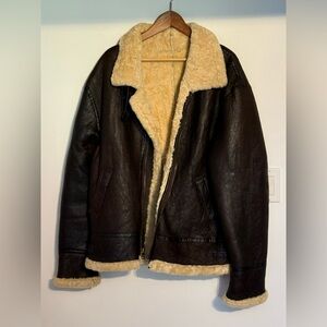 Vintage Brown Sherling Leather Jacket Skijor Cowboy - Size Mens L, Woman’s XL